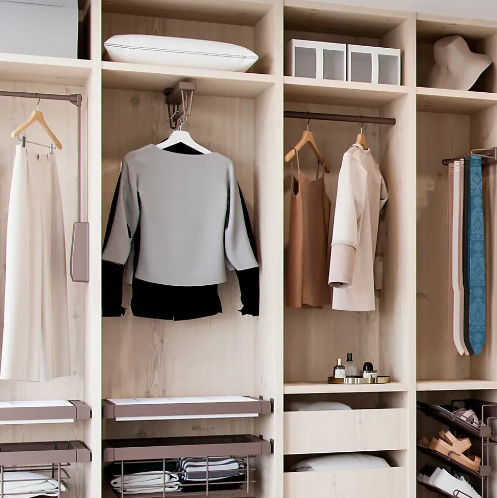 Emuca Porte-vêtements extractible Moka pour armoire, Plastique et Aluminium, Peint en moka