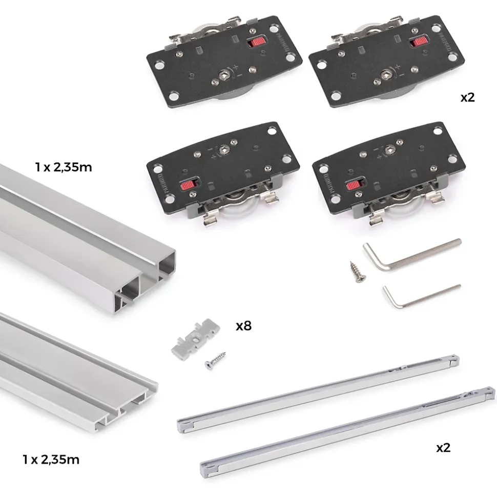 Emuca Système de montage en surface Flow 2 en kit pour une armoire avec 2 portes coulissantes en bois avec fermeture souple.