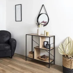 ENDIS - Etagère 3 Niveaux Aspect Bois et Métal Noir