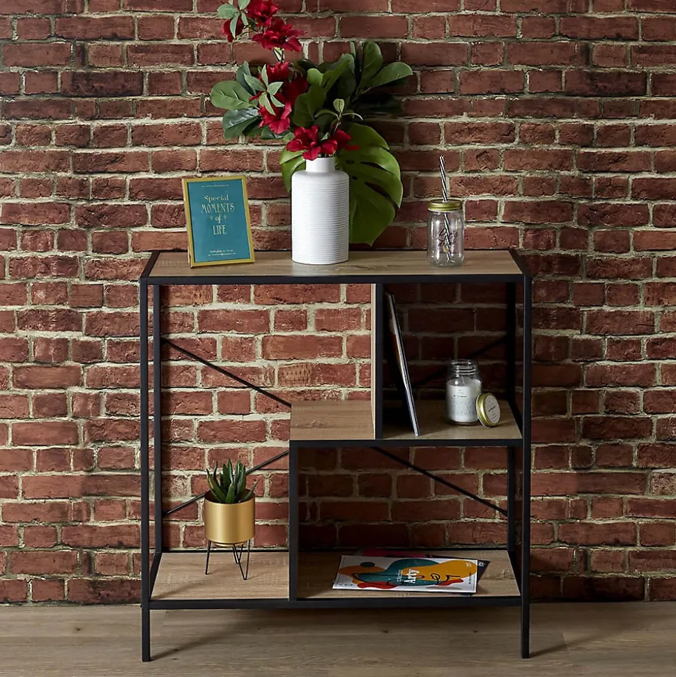 ENDIS - Etagère 3 Niveaux Aspect Bois et Métal Noir