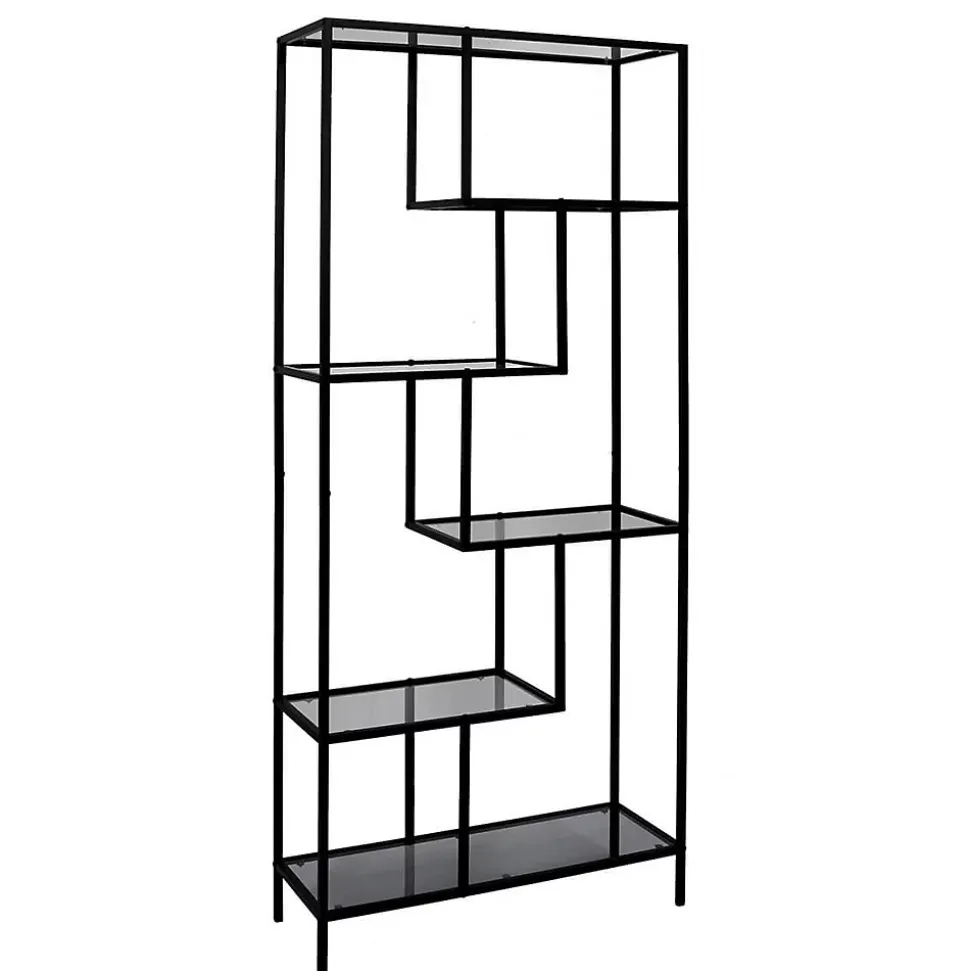 ENDIS - Etagère 6 Niveaux Verre Fumé et Métal Blanc