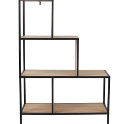 ENDIS - Lot de 2 Etagères Escalier 4 + 5 Niveaux Aspect Bois et Métal Noir