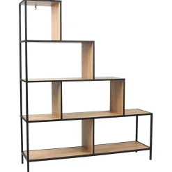 ENDIS - Lot de 2 Etagères Escalier 4 + 5 Niveaux Aspect Bois et Métal Noir