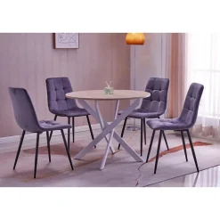 Ensemble 4 chaises et table ronde 90x77cm couleur chêne pieds blancs