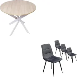 Ensemble 4 chaises et table ronde 90x77cm couleur chêne pieds blancs