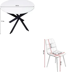 Ensemble 4 chaises et table ronde 90x77cm couleur blanc mat Pieds noir