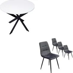 Ensemble 4 chaises et table ronde 90x77cm couleur blanc mat Pieds noir