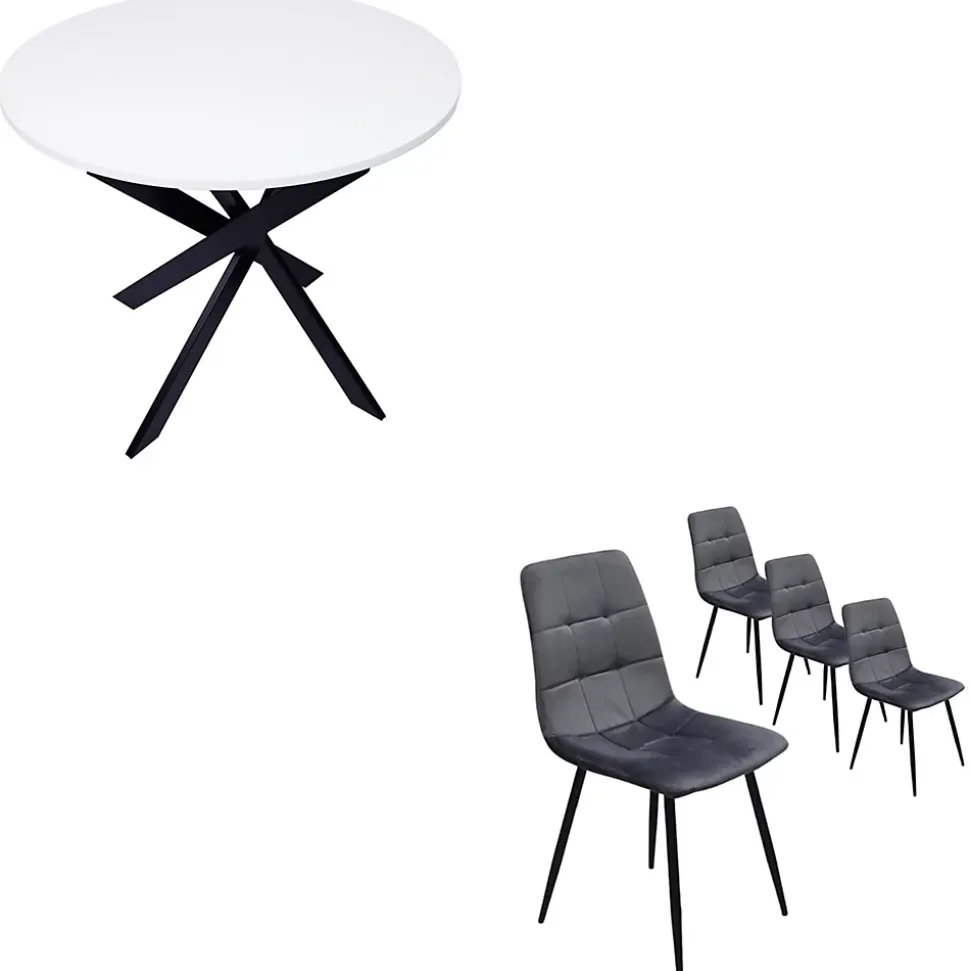 Ensemble 4 chaises et table ronde 90x77cm couleur blanc mat Pieds noir