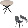 Ensemble 4 chaises et table ronde 90x77cm couleur chêne Pieds noir