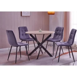 Ensemble 4 chaises et table ronde 90x77cm couleur chêne Pieds noir