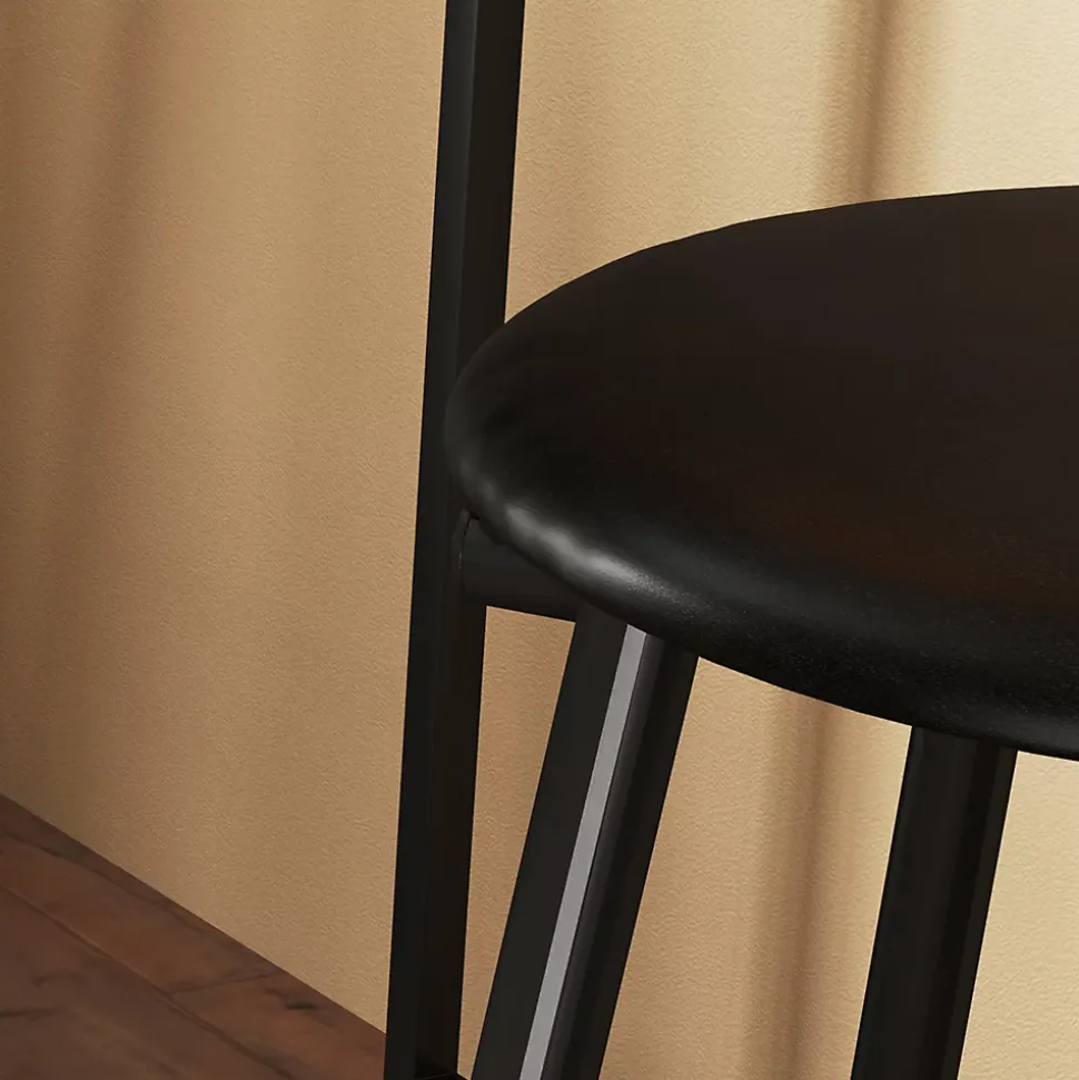 Ensemble 3 pièces table de bar 2 tabourets - 3 étagères intégrées - acier noir effet béton ciré