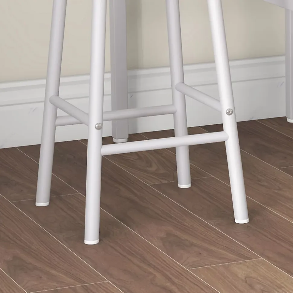Ensemble 2 places 3 pièces design contemporain - table de bar, 2 tabourets de bar - acier blanc aspect bois blanc
