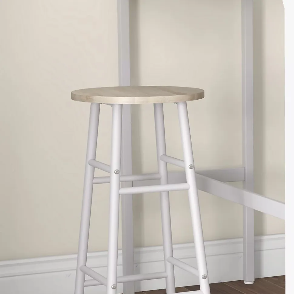Ensemble 2 places 3 pièces design contemporain - table de bar, 2 tabourets de bar - acier blanc aspect bois blanc