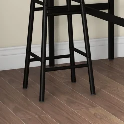 Ensemble 2 places 3 pièces design contemporain - table de bar, 2 tabourets de bar - acier noir aspect bois vieilli