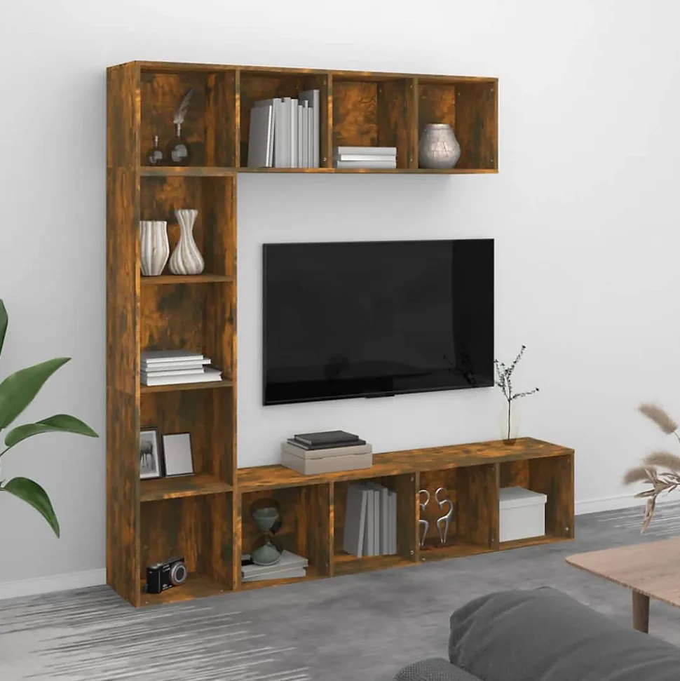 Ensemble bibliothèque/meuble TV 3 pcs Chêne fumé 180x30x180 cm vidaXL