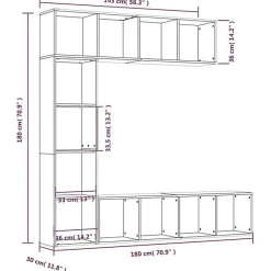 Ensemble bibliothèque/meuble TV 3 pcs Chêne fumé 180x30x180 cm vidaXL