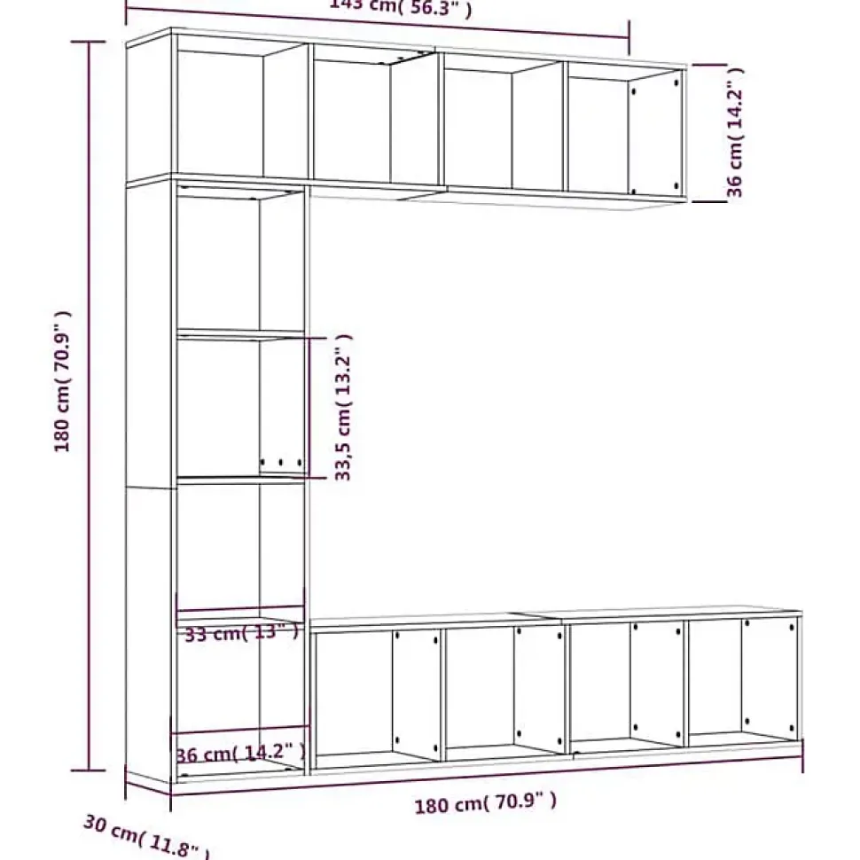 Ensemble bibliothèque/meuble TV 3 pcs Chêne fumé 180x30x180 cm vidaXL
