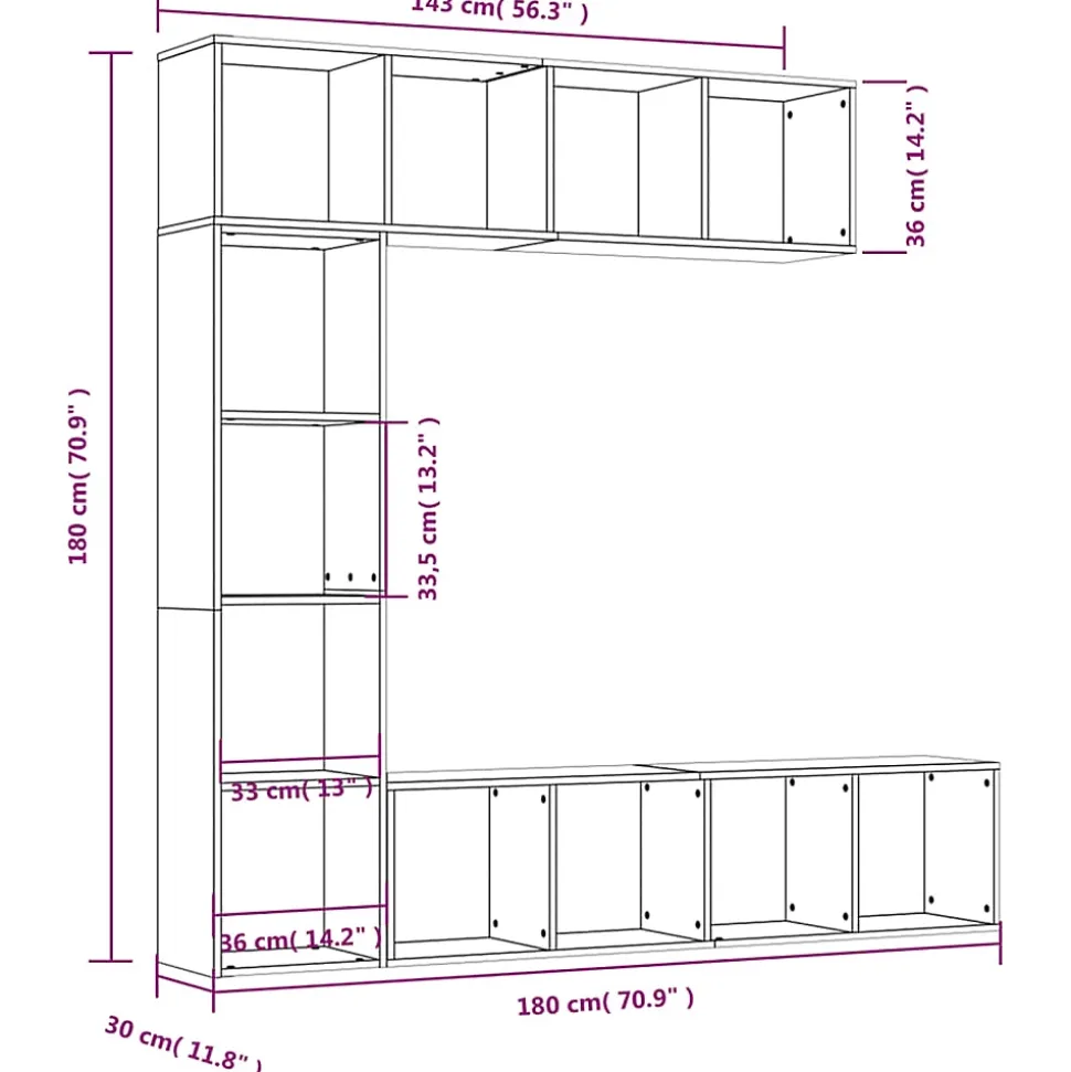 Ensemble bibliothèque/meuble TV 3 pcs Chêne fumé 180x30x180 cm vidaXL