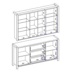 Ensemble buffet et huche avec éclairage LED collection TIVORA. Meuble 4 portes, 3 tiroirs. Couleur chene et noir