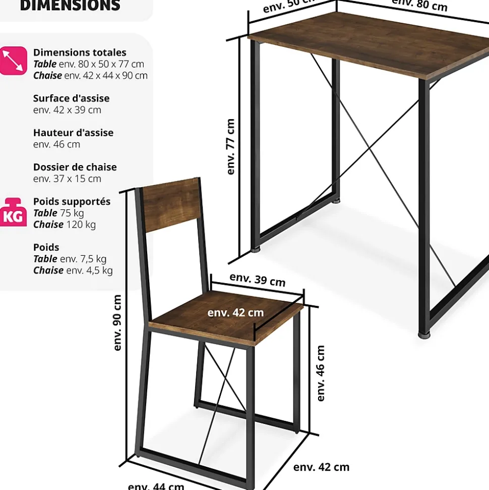Ensemble chaises de salle à manger 3 pièces Bois et Acier Bois foncé