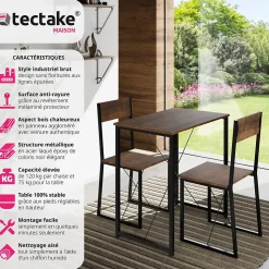Ensemble chaises de salle à manger 3 pièces Bois et Acier Bois foncé