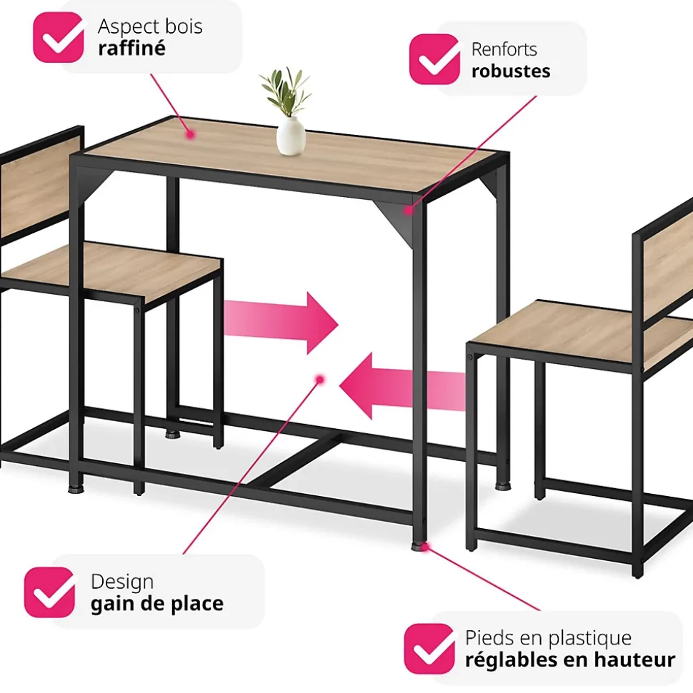 Ensemble chaises de salle à manger 3 pièces Bois et Acier Bois clair