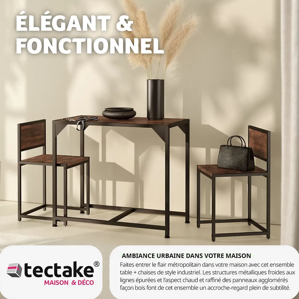 Ensemble chaises de salle à manger 3 pièces Bois et Acier Bois foncé
