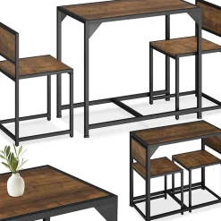 Ensemble chaises de salle à manger 3 pièces Bois et Acier Bois foncé