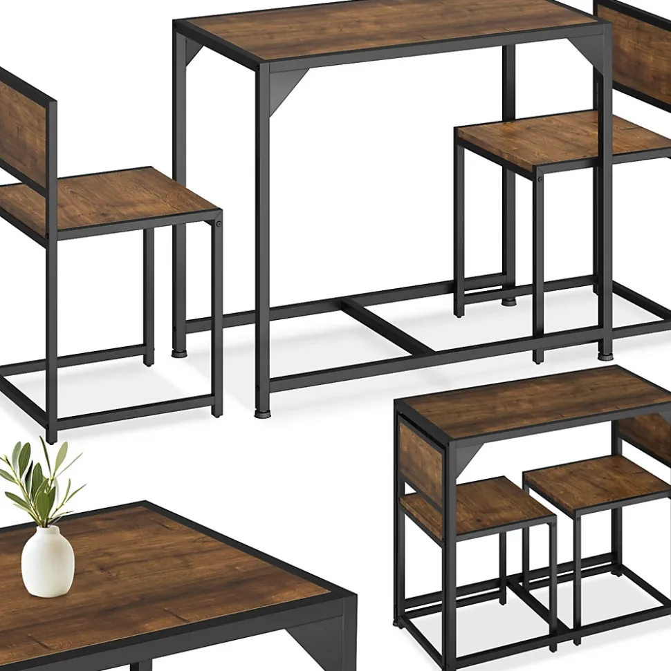 Ensemble chaises de salle à manger 3 pièces Bois et Acier Bois foncé