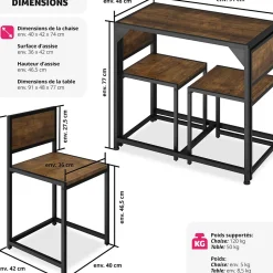 Ensemble chaises de salle à manger 3 pièces Bois et Acier Bois foncé
