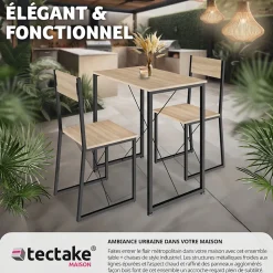 Ensemble chaises de salle à manger 3 pièces Bois et Acier Bois clair