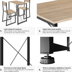 Ensemble chaises de salle à manger 3 pièces Bois et Acier Bois clair