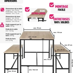 Ensemble chaises de salle à manger 3 pièces Bois et Acier Bois clair