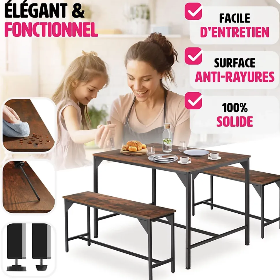 Ensemble chaises de salle à manger 3 pièces Bois et Acier Bois foncé