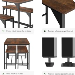 Ensemble chaises de salle à manger 3 pièces Bois et Acier Bois foncé