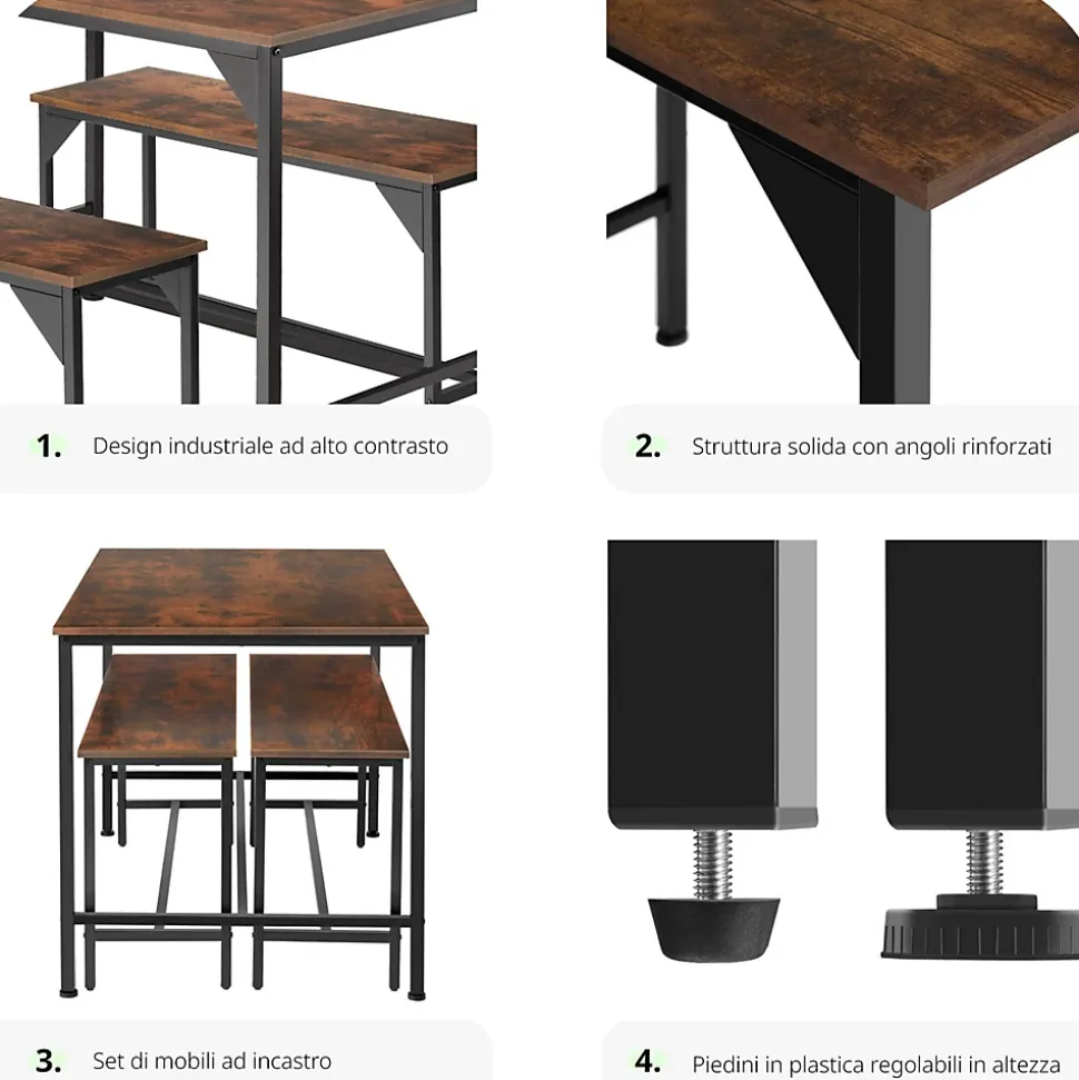 Ensemble chaises de salle à manger 3 pièces Bois et Acier Bois foncé