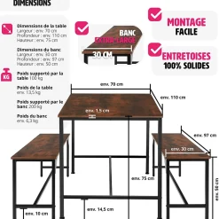 Ensemble chaises de salle à manger 3 pièces Bois et Acier Bois foncé