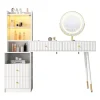 Ensemble coiffeuse avec miroir LED tricolore, armoire éclairée,100x40x125cm,blanc, quatre tiroirs, compartiment ouvert