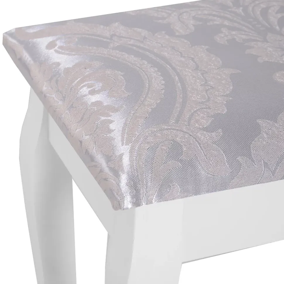 Ensemble coiffeuse et tabouret style baroque 5 tiroirs miroir ovale pivotant MDF bois blanc