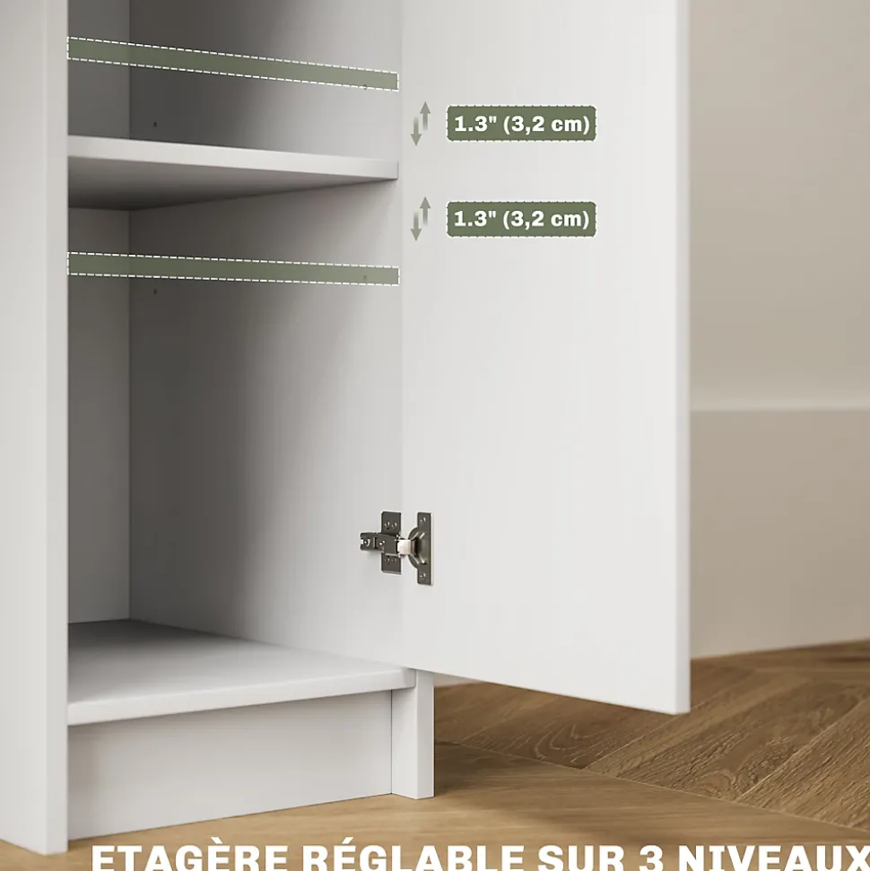 Ensemble coiffeuse miroir avec tabouret - porte, tiroir, 4 étagères, niche - blanc