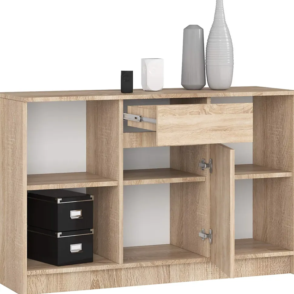 Ensemble d'angle AKORD bureau B17 avec commode Chêne Sonoma 120 cm 1 porte 1 tiroir façade Chêne Sonoma 6 étagères 120x126x79 cm