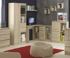 Ensemble d'angle AKORD bureau B17 avec commode Chêne Sonoma 120 cm 1 porte 1 tiroir façade Chêne Sonoma 6 étagères 120x126x79 cm