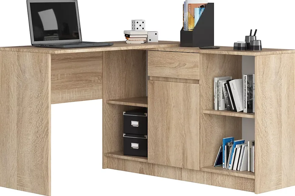 Ensemble d'angle AKORD bureau B17 avec commode Chêne Sonoma 120 cm 1 porte 1 tiroir façade Chêne Sonoma 6 étagères 120x126x79 cm