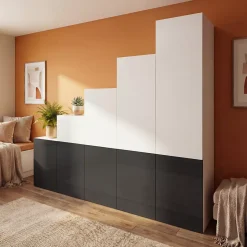 Ensemble d’armoires portes blanches et anthracite GoodHome Atomia H. 225 x L. 250 x P. 60 cm