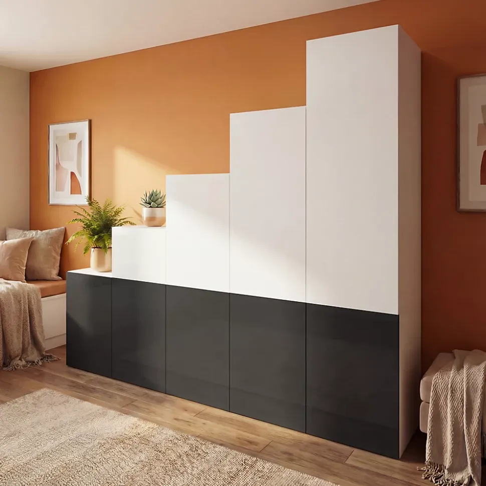 Ensemble d’armoires portes blanches et anthracite GoodHome Atomia H. 225 x L. 250 x P. 60 cm