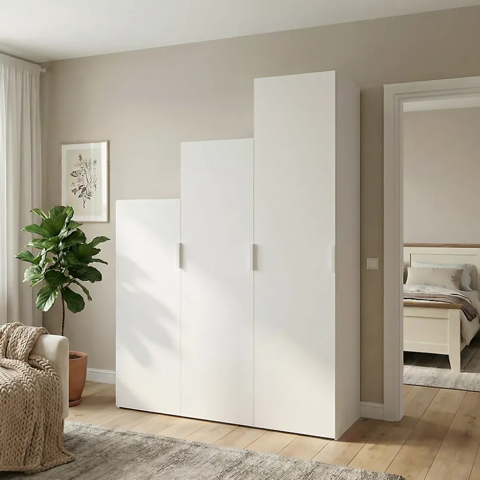 Ensemble d’armoires portes battantes sous pente et/ou comble blanches avec étagère à chaussures GoodHome Atomia H. 225 x L. 150 x P. 60 cm