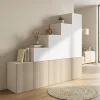 Ensemble d’armoires portes battantes sous pente et/ou comble blanches et effet chêne GoodHome Atomia H. 225 x L. 250 x P. 60 cm
