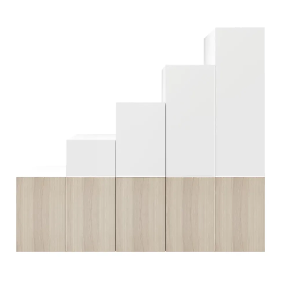 Ensemble d’armoires portes battantes sous pente et/ou comble blanches et effet chêne GoodHome Atomia H. 225 x L. 250 x P. 60 cm