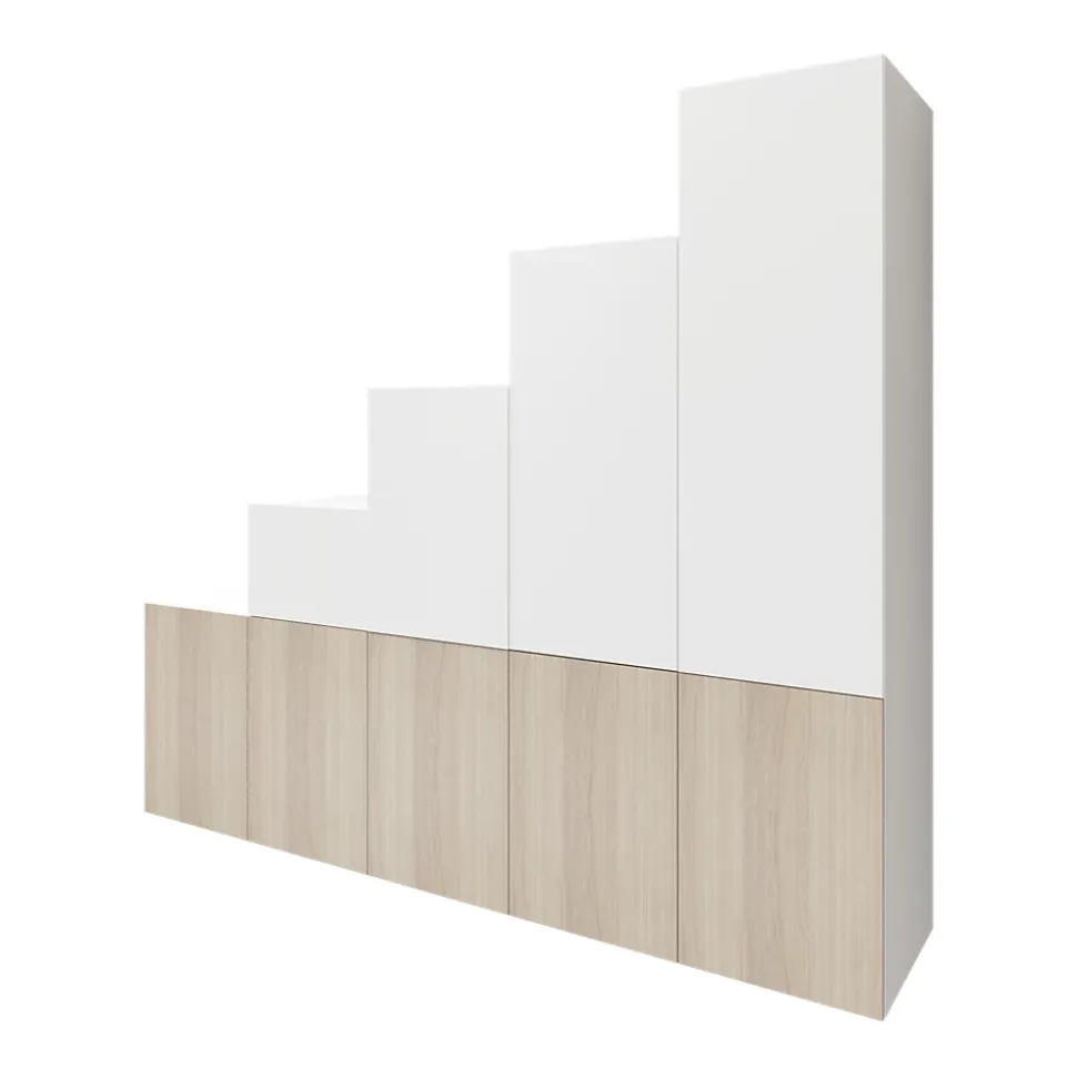 Ensemble d’armoires portes battantes sous pente et/ou comble blanches et effet chêne GoodHome Atomia H. 225 x L. 250 x P. 60 cm