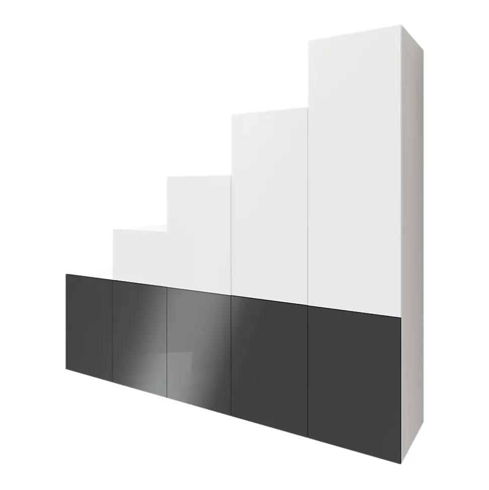 Ensemble d’armoires portes battantes sous pente et/ou comble, blanches et anthracite brillant GoodHome Atomia H. 225 x L. 250 x P. 60 cm